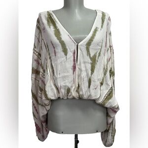 Boho Pink and Green Tie Dye Cropped Blouse Vintage Havana